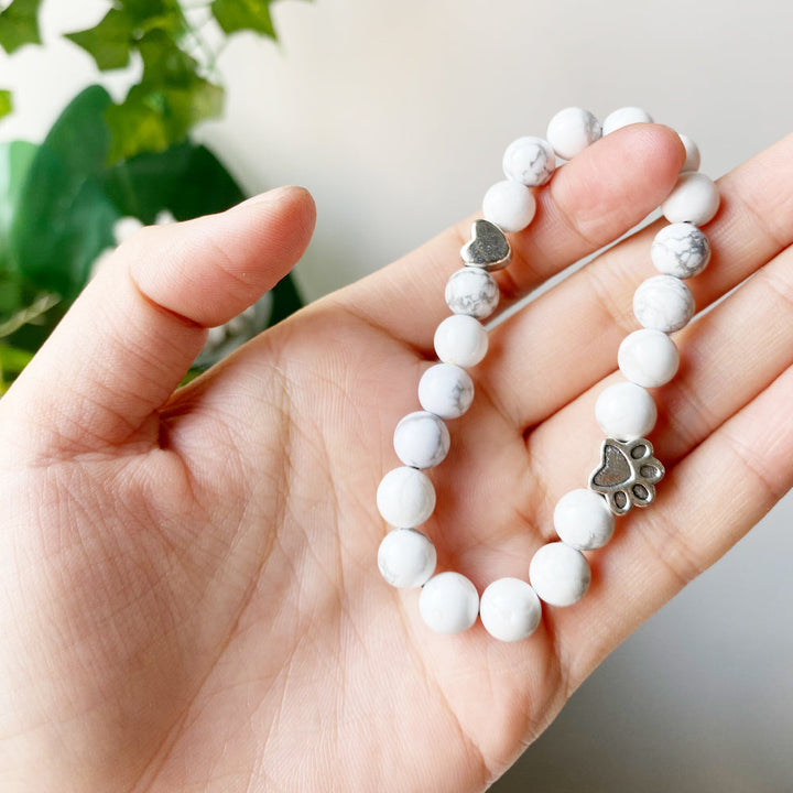 Handcrafted Paw Natural Stone Bracelet with Heart Charm