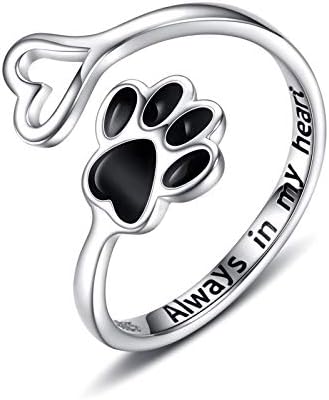 Handcrafted Paw Print Heart 925 Sterling Silver Adjustable Ring