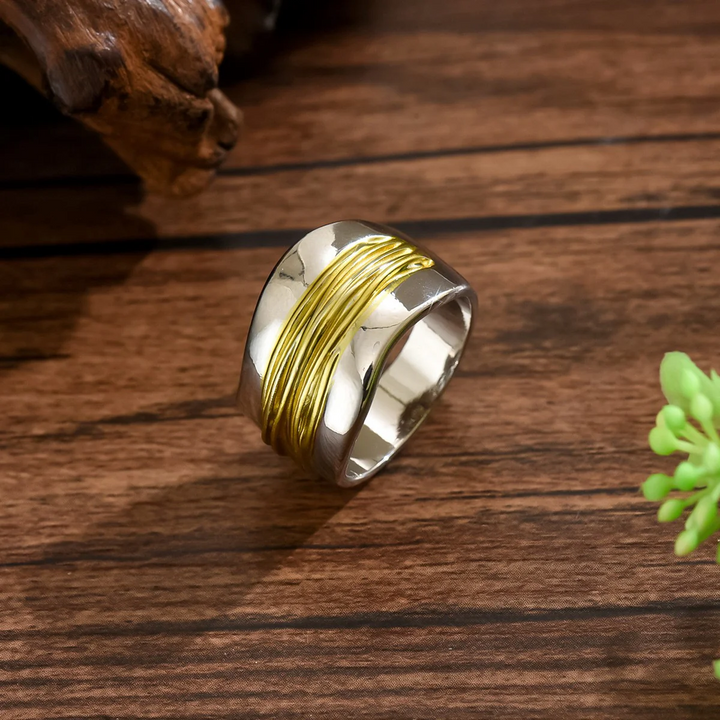 Silver Golden Threads Ring