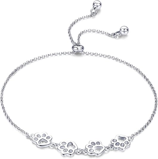Sterling Silver Dog Paw Print Bracelet – Adjustable Bracelet