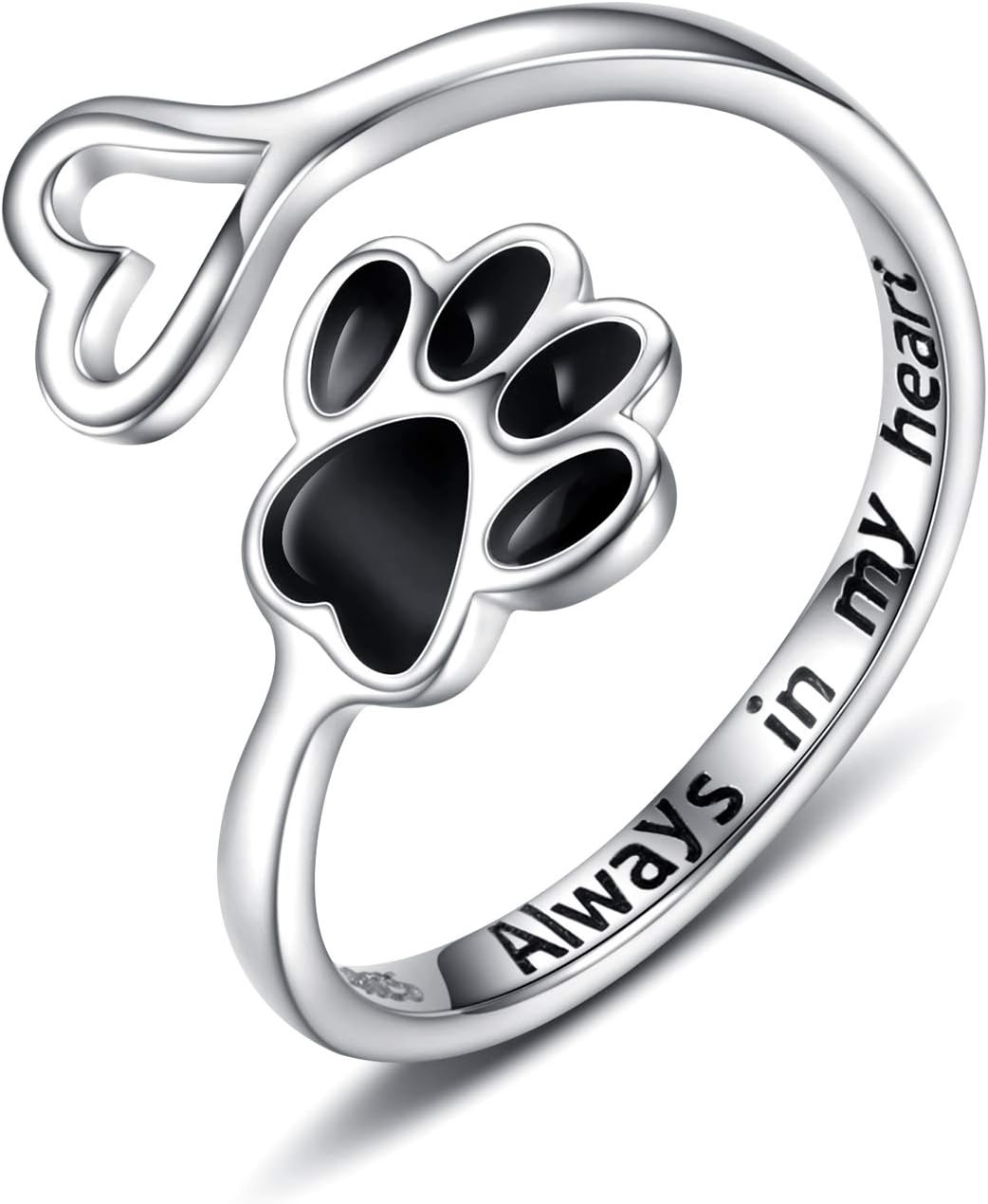 Handcrafted Paw Print Heart 925 Sterling Silver Adjustable Ring