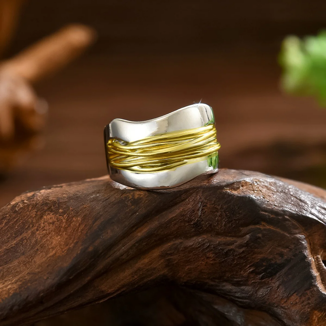 Silver Golden Threads Ring