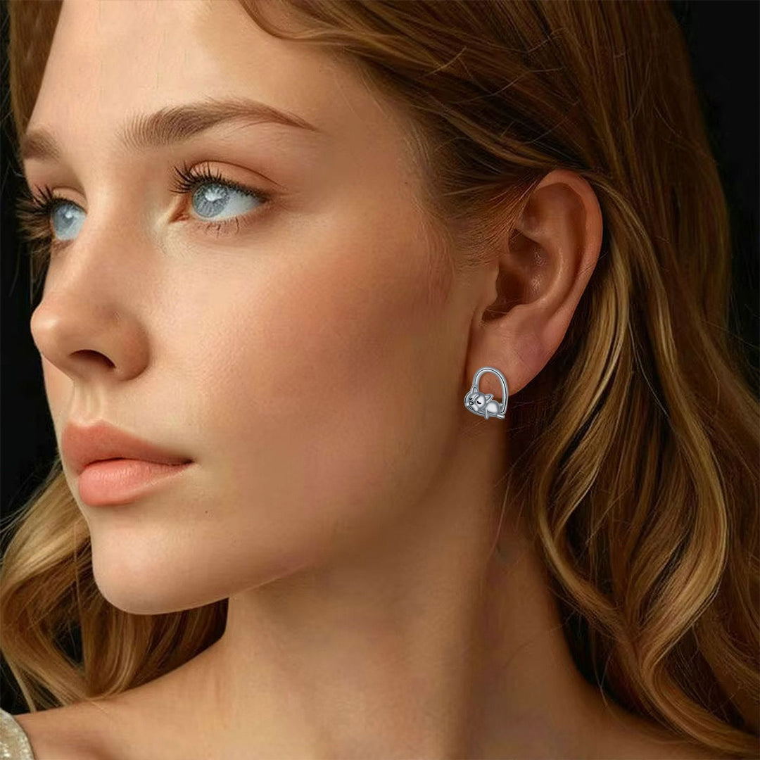 Sleeping Puppy Stud Earrings Made of 925 Sterling Silver