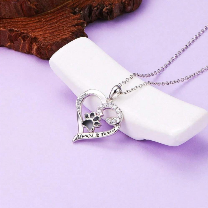 Delicate Heart Dog Paw Necklace in Stainless Steel