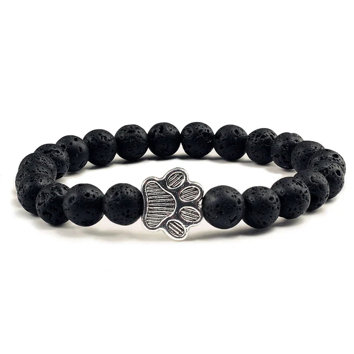 Natural Stone Bracelet with Paw Pendant – Elastic Beaded Bracelet for Men & Women