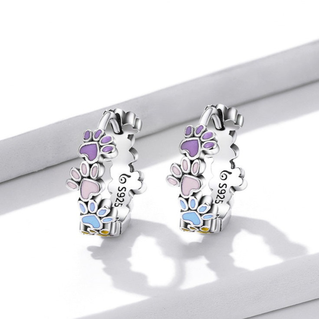 Colorful Paws Hoop Earrings made of 925 Sterling Silver
