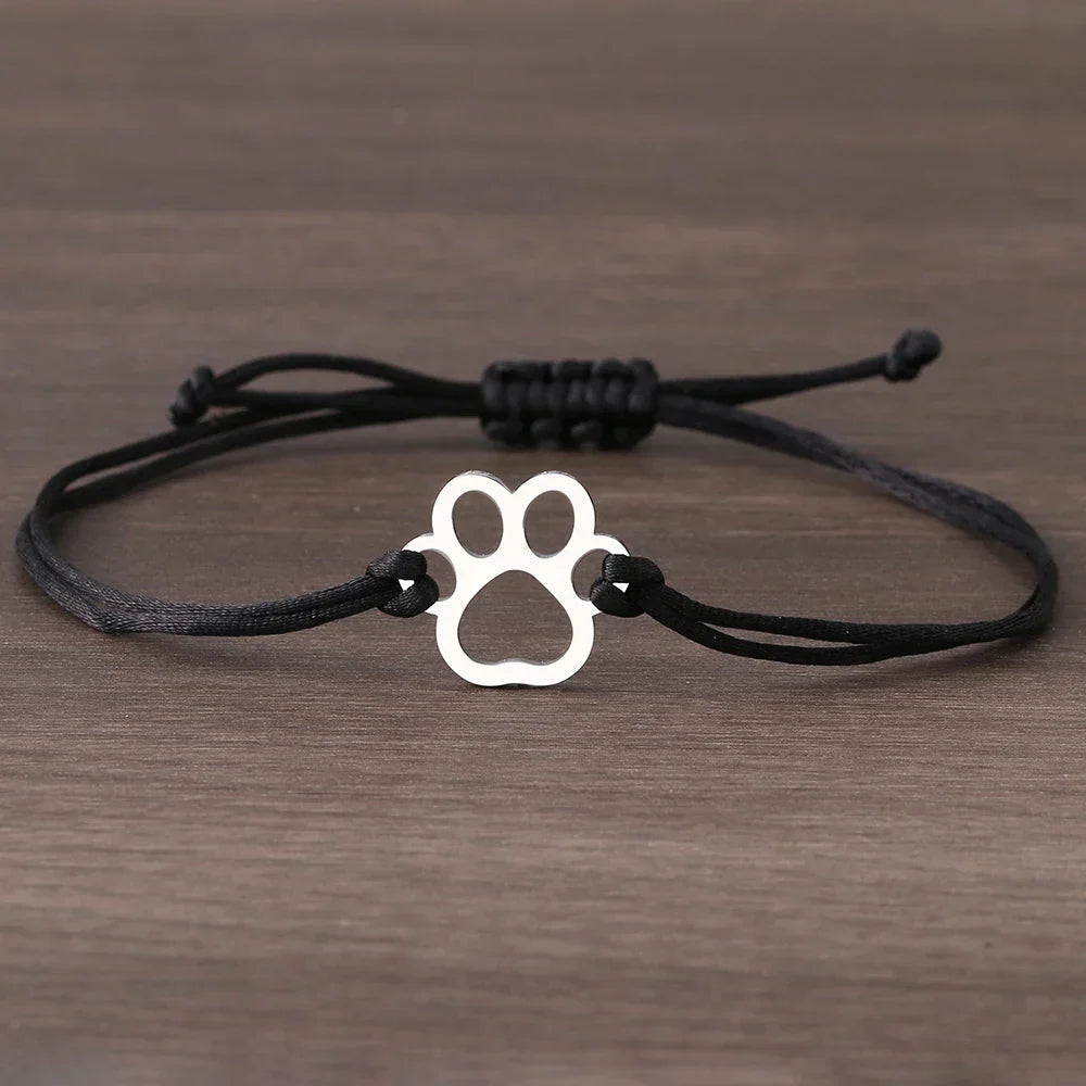 Adjustable Paw Bracelet with Black & Red Cord