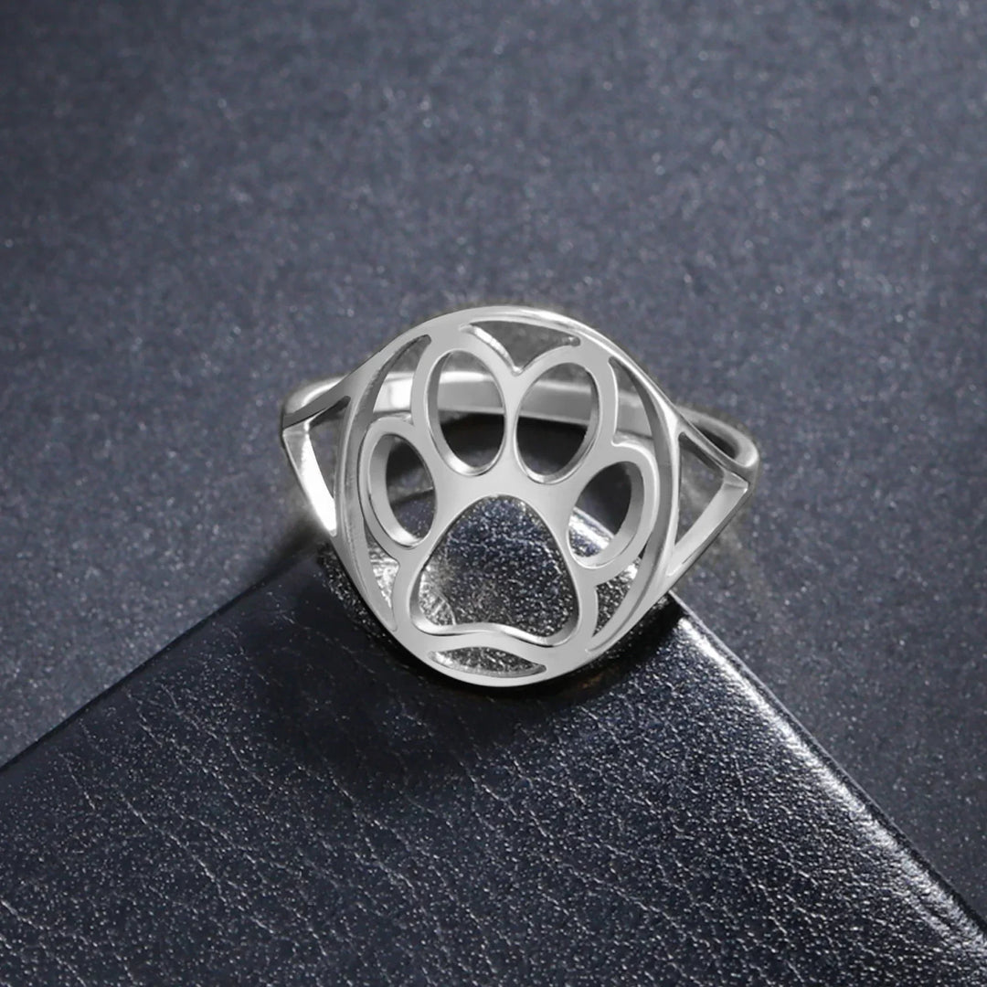 Delicate Paw Ring – Open Stainless Steel Ring with Animal Motif