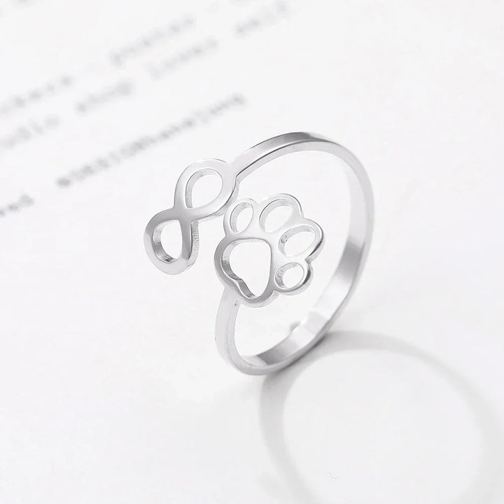 Adjustable Stainless Steel Infinity Paw Ring – Symbolic Partner Ring for Women
