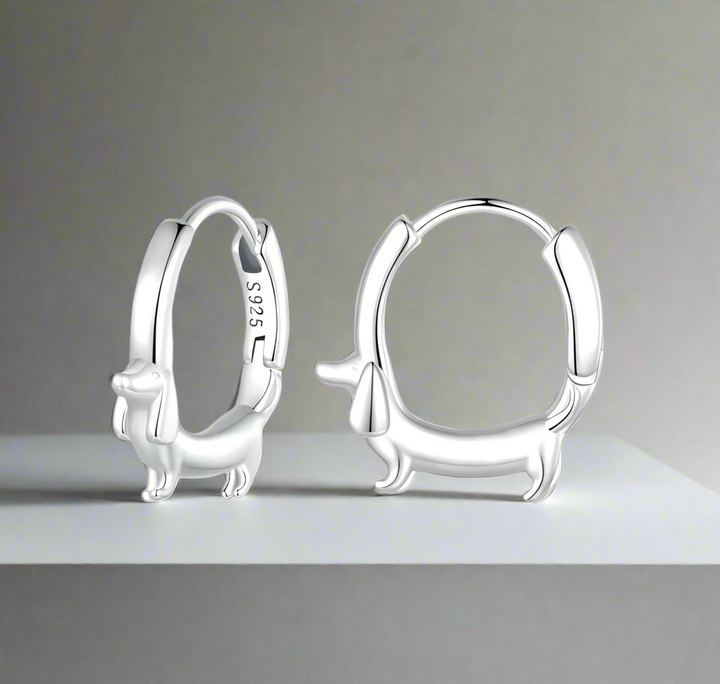 Dachshund Hoop Earrings in 925 Silver