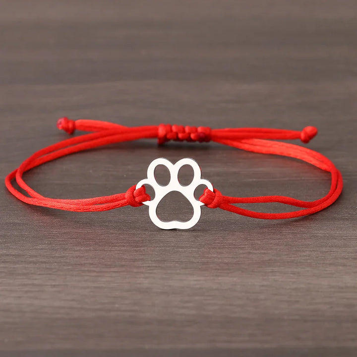 Adjustable Paw Bracelet with Black & Red Cord