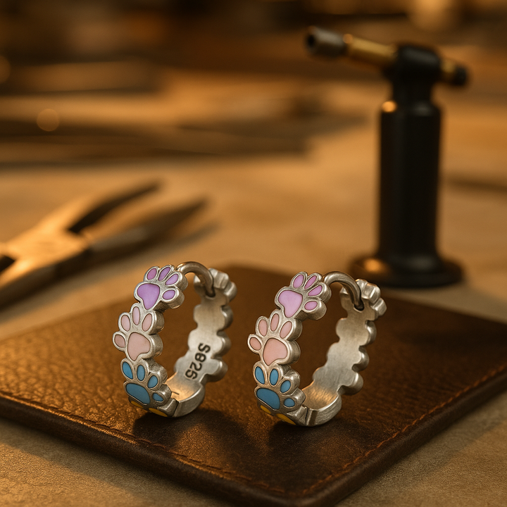 Colorful Paws Hoop Earrings made of 925 Sterling Silver