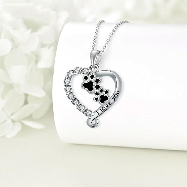 Heart Friend Paw Necklace in Silver-Black