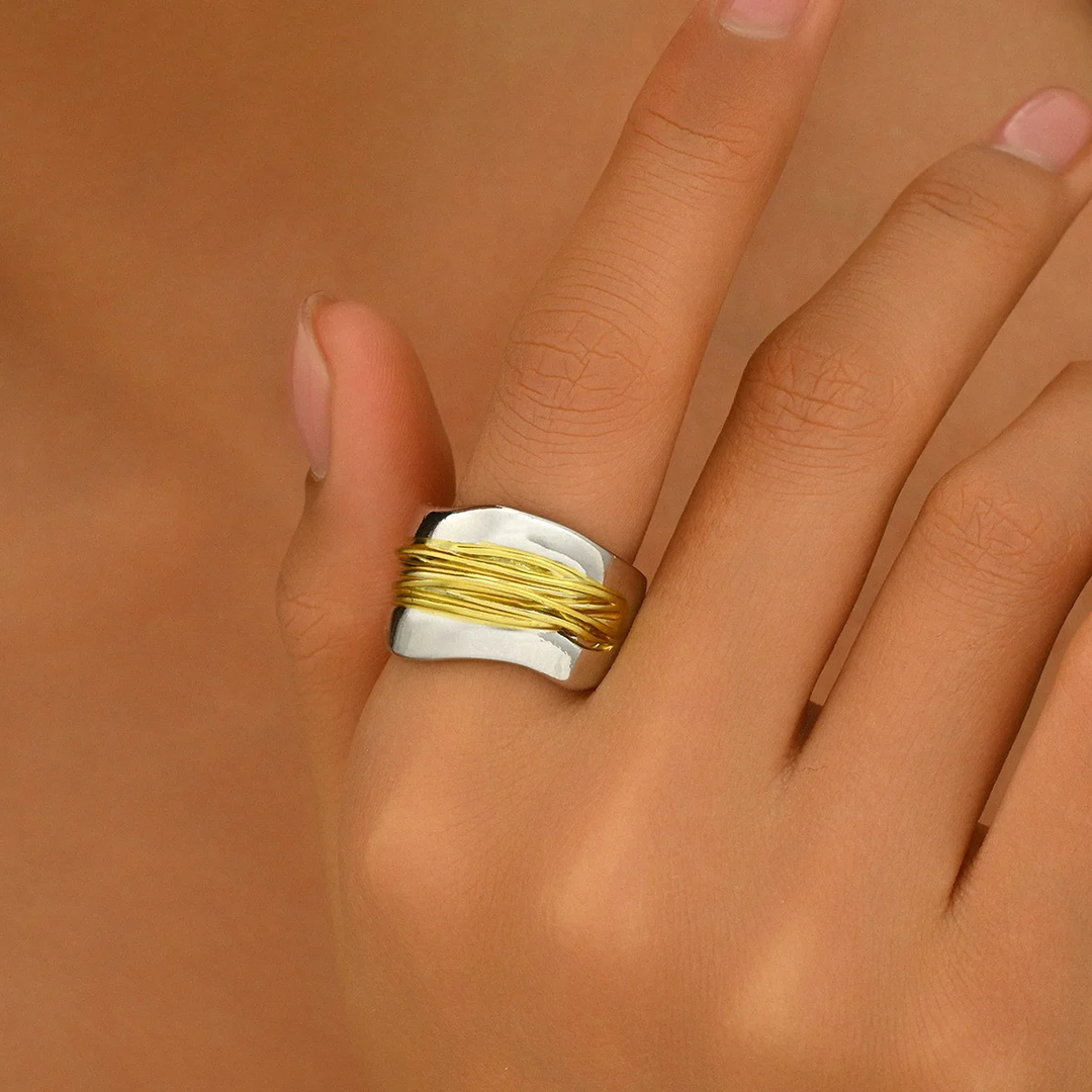 Silver Golden Threads Ring