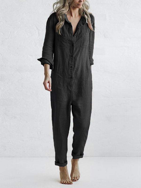 Sascha™ | Katoenen Jumpsuit met lange mouwen