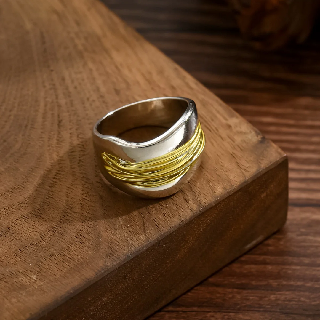 Silver Golden Threads Ring