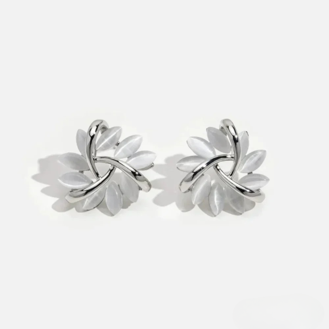 Elegant and Exquisite Opal Petal Circle Stud Earrings in Gold