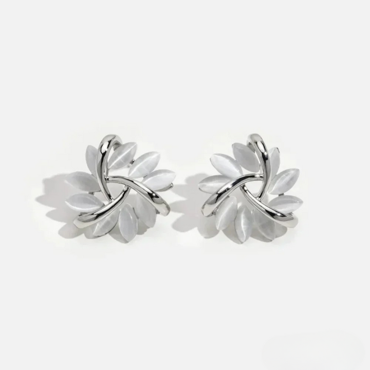 Elegant and Exquisite Opal Petal Circle Stud Earrings in Gold