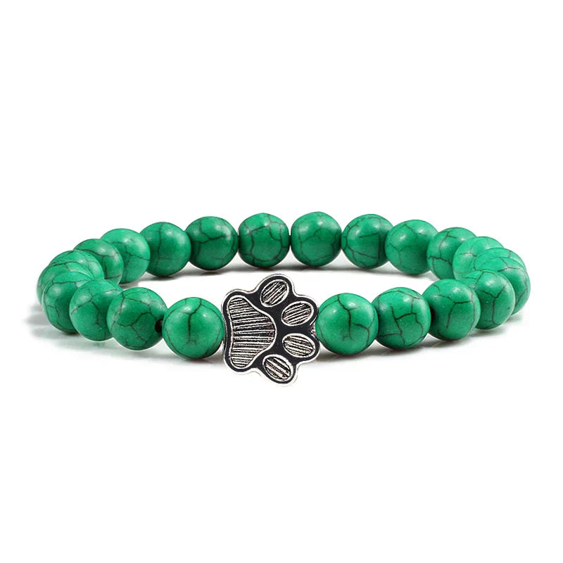 Natural Stone Bracelet with Paw Pendant – Elastic Beaded Bracelet for Men & Women