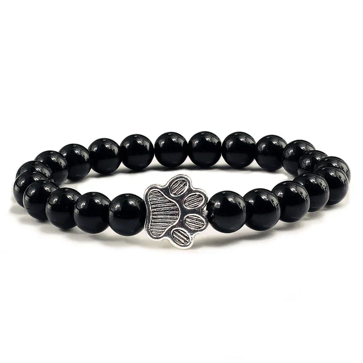 Natural Stone Bracelet with Paw Pendant – Elastic Beaded Bracelet for Men & Women