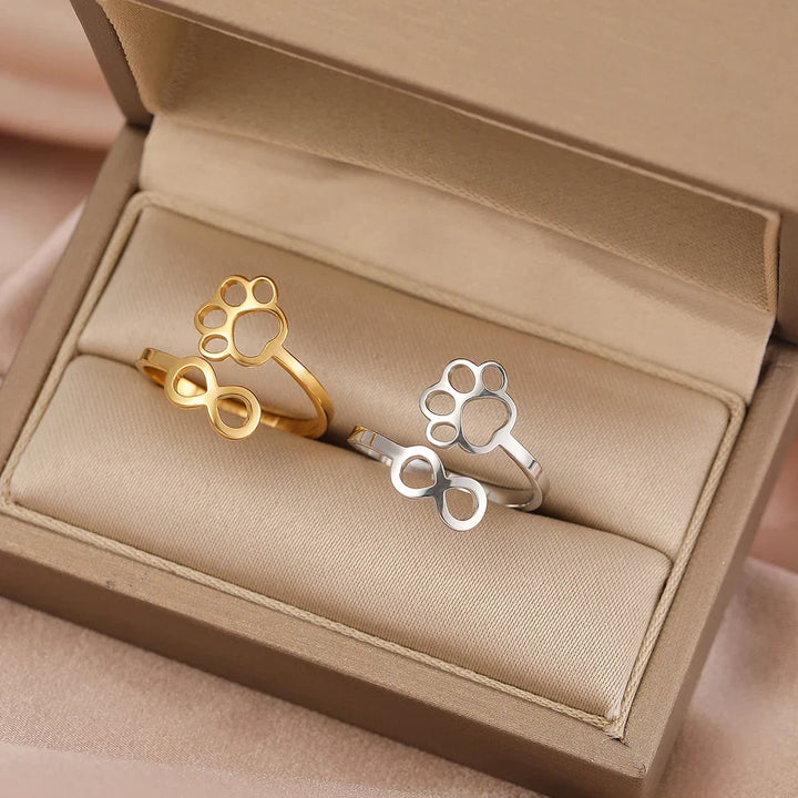 Adjustable Stainless Steel Infinity Paw Ring – Symbolic Partner Ring for Women