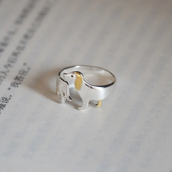Adjustable Dachshund Ring – Handmade Animal Jewelry Ring for Women